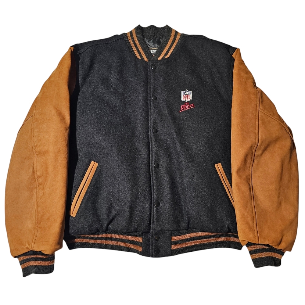 Rennoc Classic Dr. Pepper NFL Wool / Suede Bomber Jacket Mens XL Quilted Liner - Picture 2 of 14
